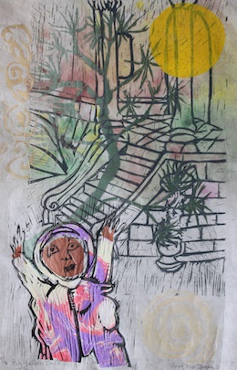 The Big Yellow Ball - linocut, 2011